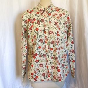 Duluth Trading Co. Pomegranate print button up cotton shirt with features size M